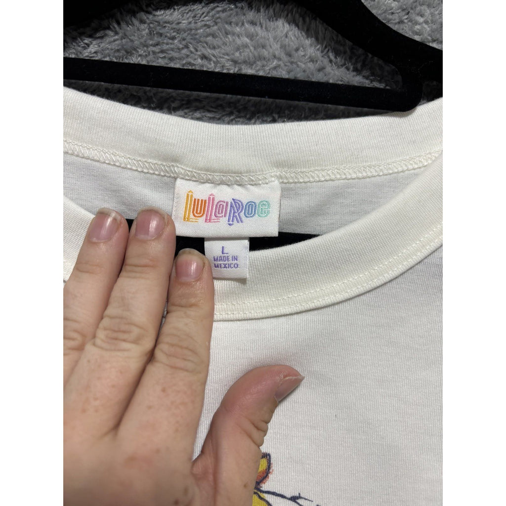 LuLaRoe Women's White Floral Skull Graphic Tee L, photo 6 of 9