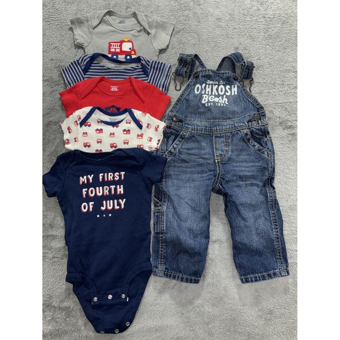 OshKosh & Gerber Baby Boy Overalls Lot 6 Pcs 9M