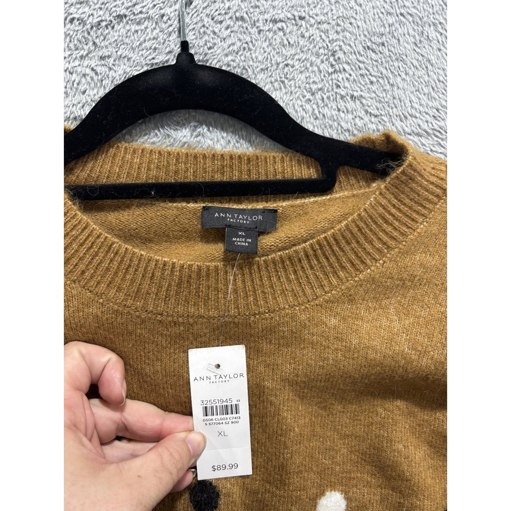 NWT Ann Taylor Factory Womens XL Camel Heart Polka Dot Crewneck Sweater Casual