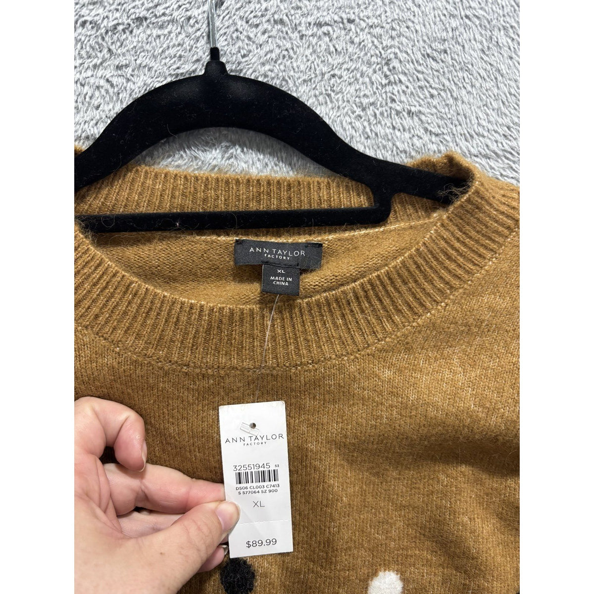 NWT Ann Taylor Factory Womens XL Camel Heart Polka Dot Crewneck Sweater Casual