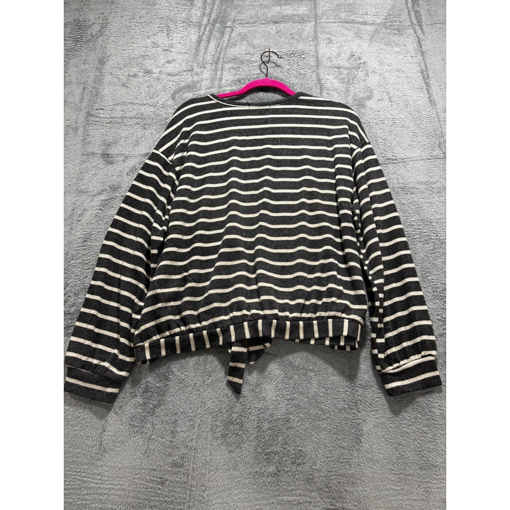 89th + Madison XL Black White Striped Long Sleeve Womens Top Casual Preppy