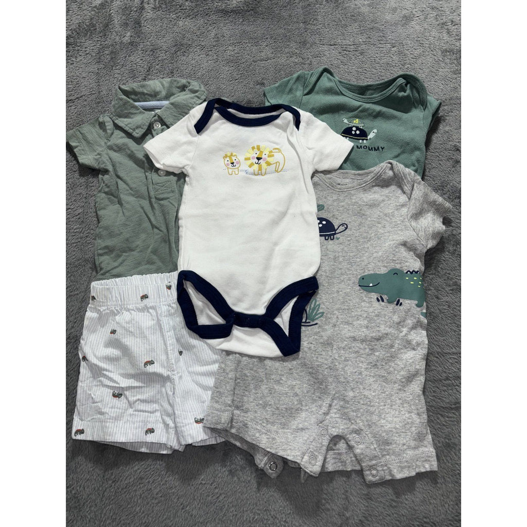 Carter's Circo Baby Boy 6M 5 Piece Bundle Bodysuits Shorts Romper Sage Gray