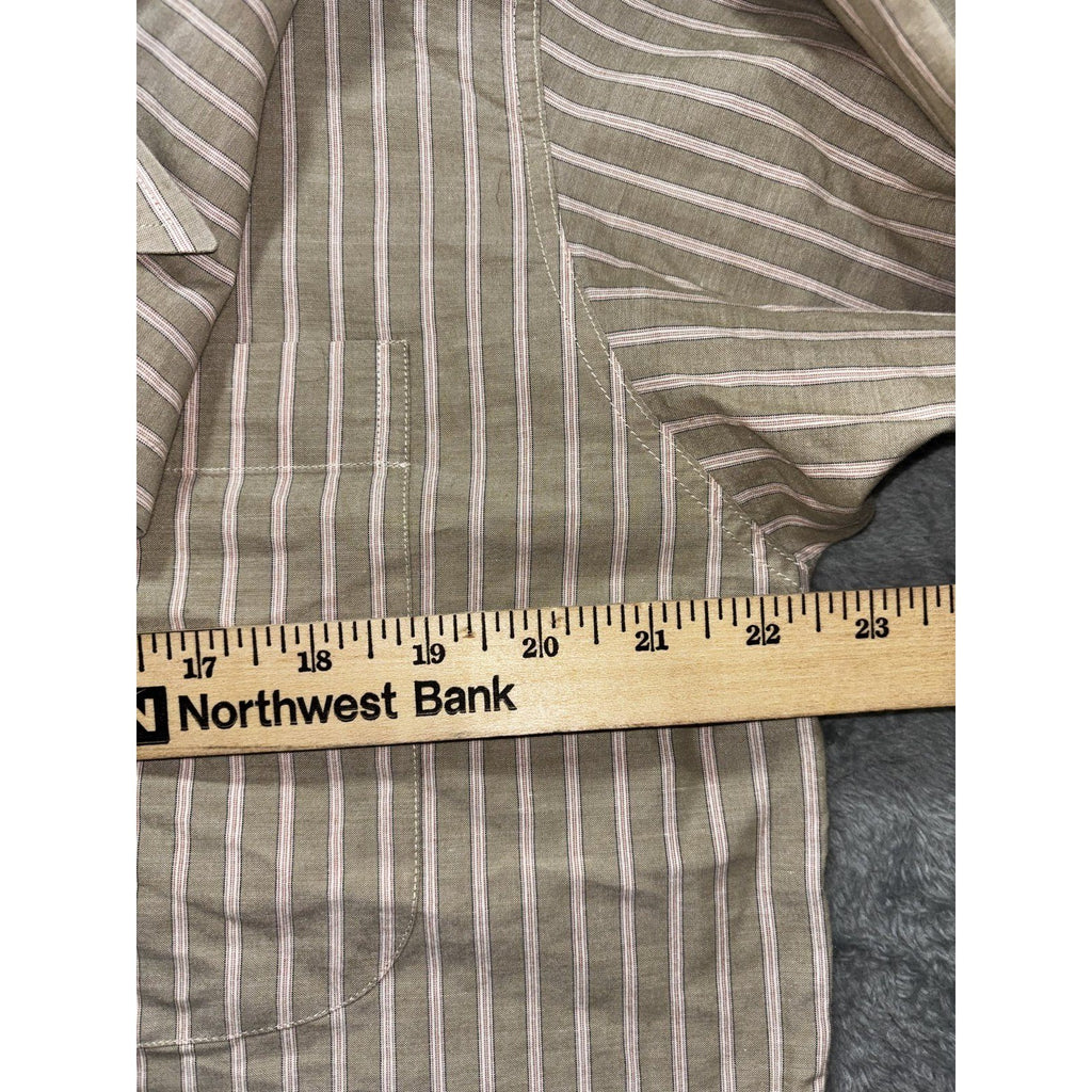 Ermenegildo Zegna Mens 41/16 Olive Striped Long Sleeve Button Up Dress Shirt