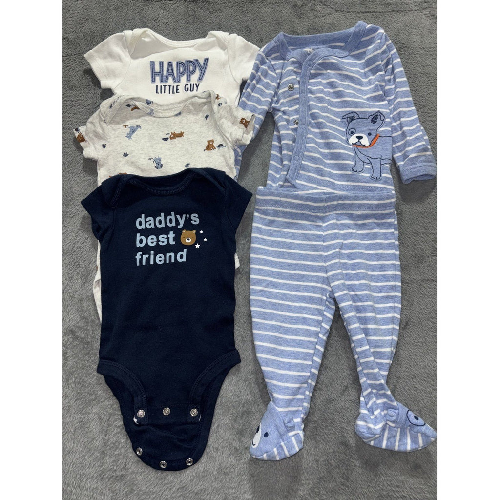 Child of Mine Carter's Baby Boy 0-3M 5 Piece Bundle Top Pants Bodysuits Blue