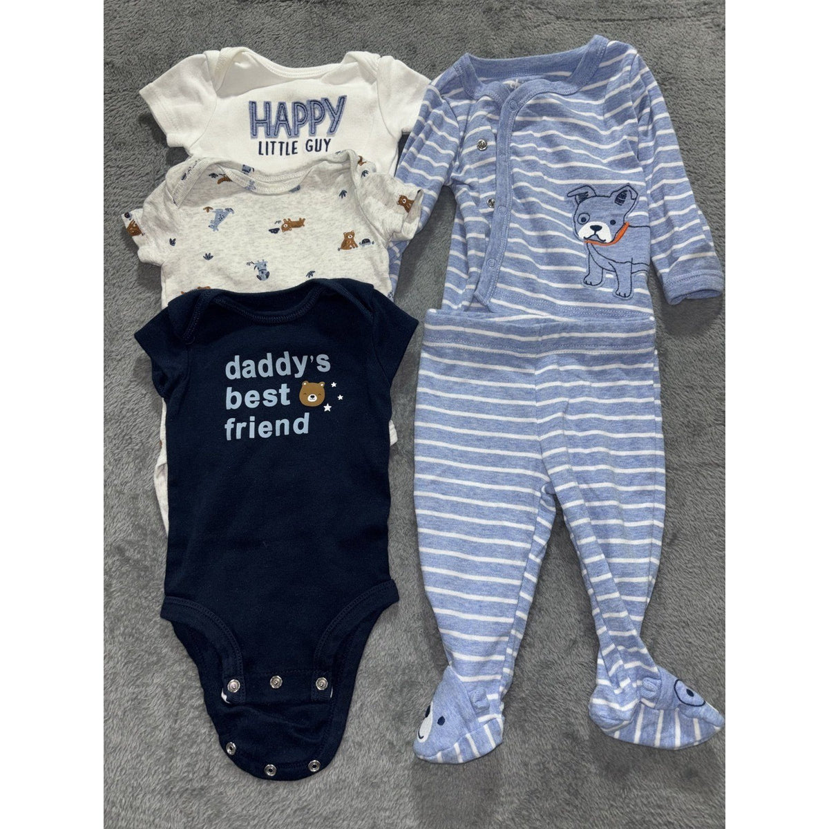 Child of Mine Carter's Baby Boy 0-3M 5 Piece Bundle Top Pants Bodysuits Blue