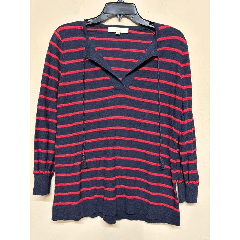 LOFT Women's Navy Red Stripe Knit Top Size S