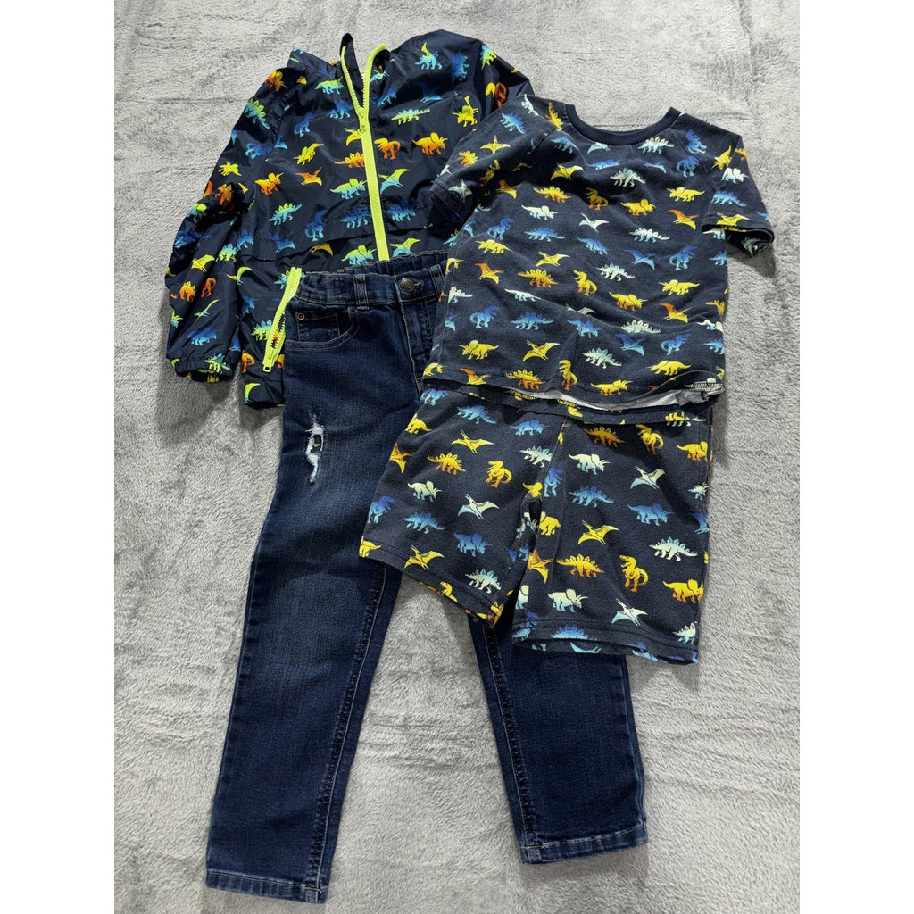 365 Kids from Garanimals Boys 6 4 Pc Bundle Windbreaker Jeans Tee Shorts Dino