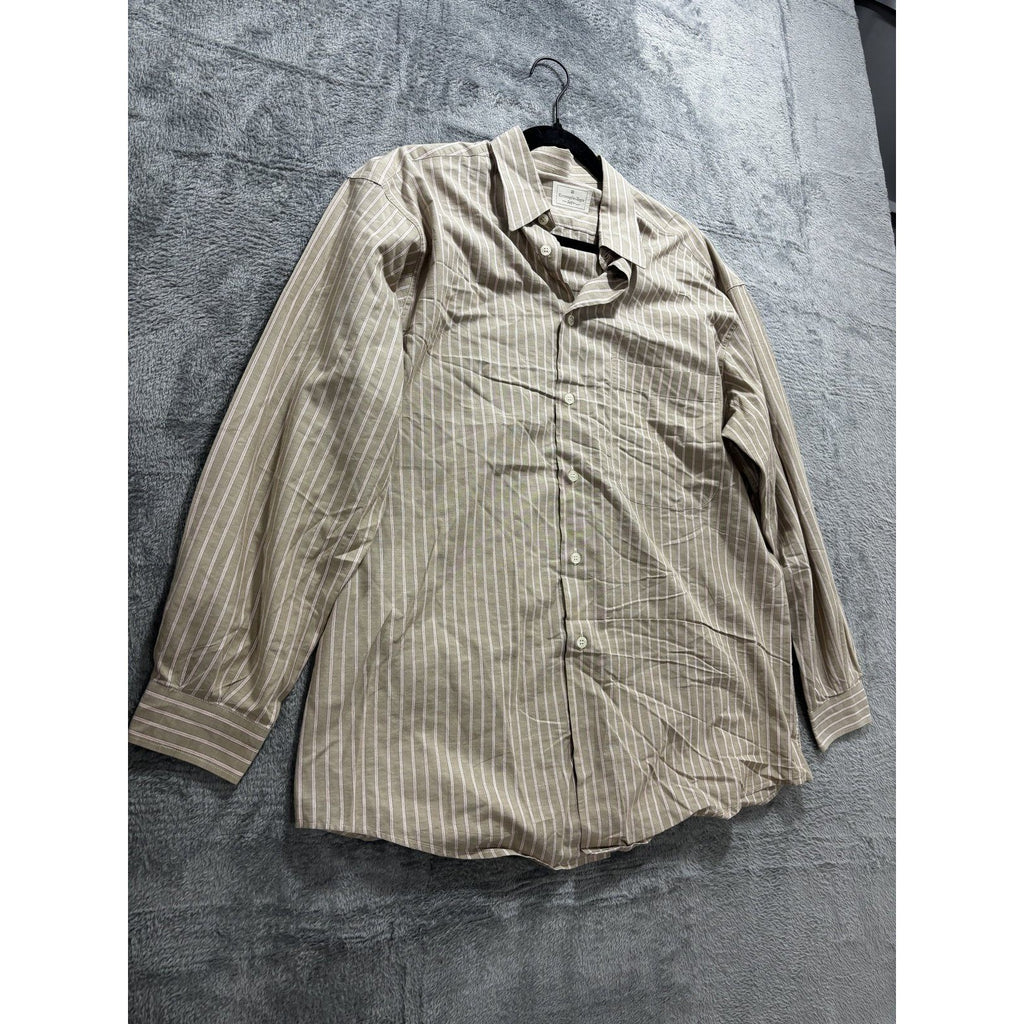 Ermenegildo Zegna Mens 41/16 Olive Striped Long Sleeve Button Up Dress Shirt