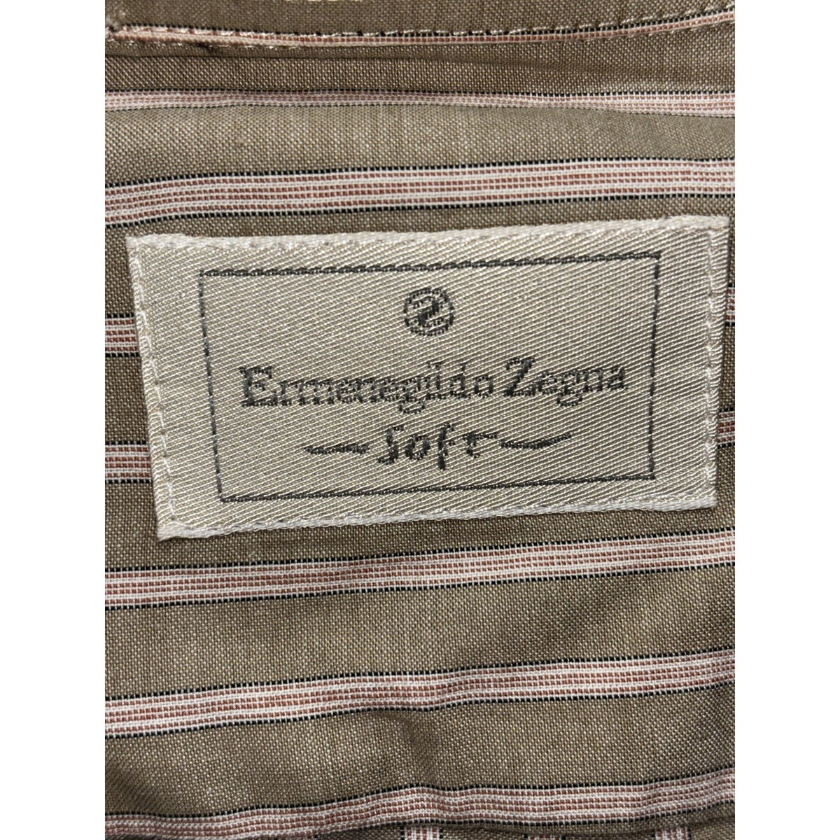 Ermenegildo Zegna Mens 41/16 Olive Striped Long Sleeve Button Up Dress Shirt