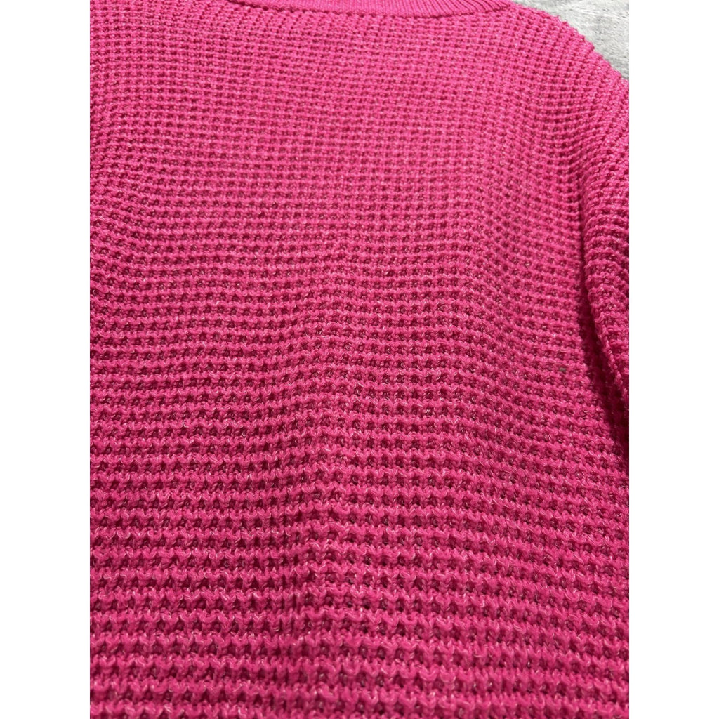 Time and Tru Womens XXL Hot Pink Waffle Knit Crewneck Sweater Cozy Casual