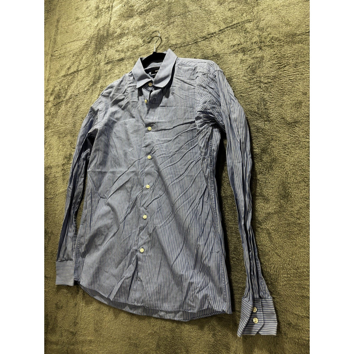 Hugo Boss Mens 15 1/2 34/35 Blue Stripe Long Sleeve Button Up Dress Shirt