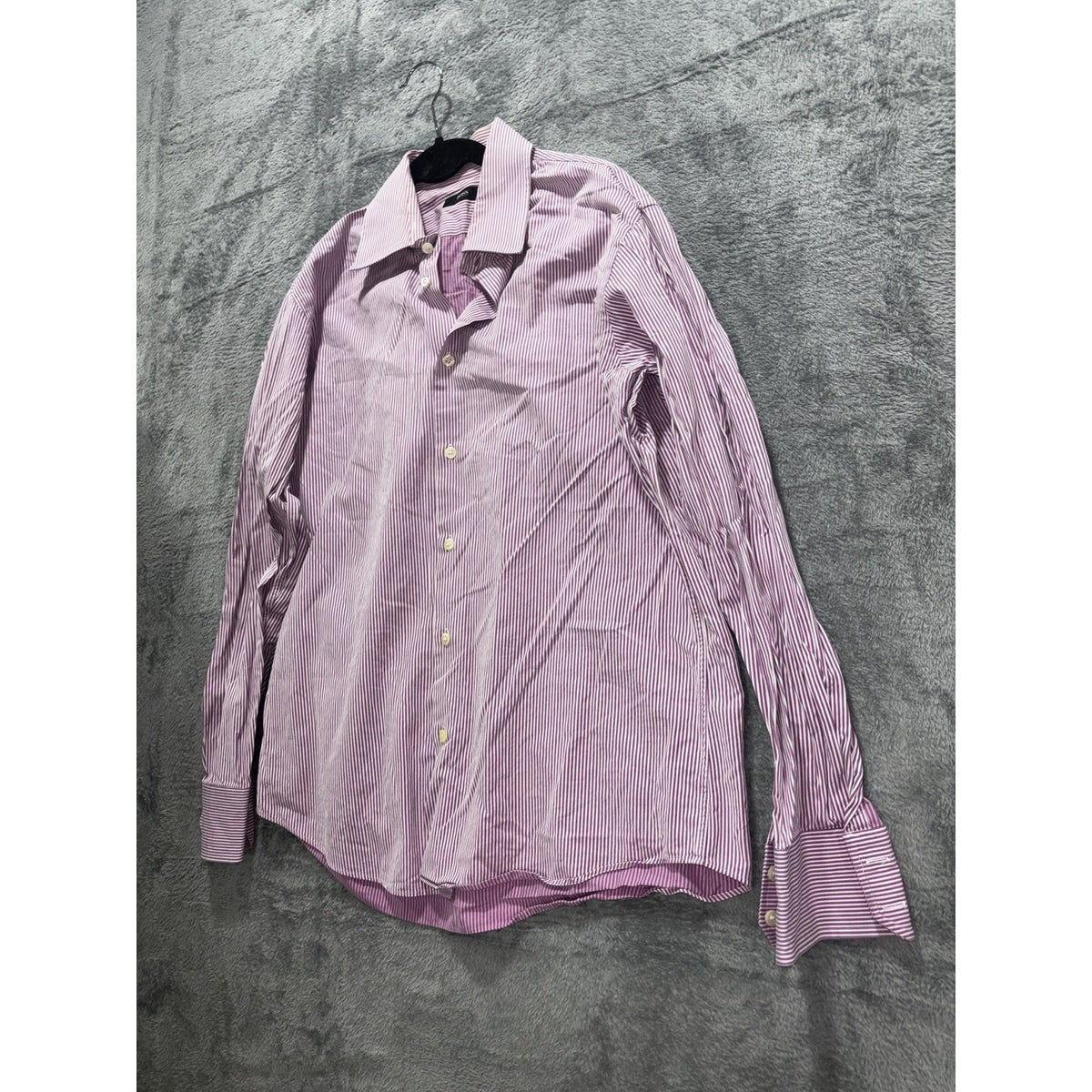 Hugo Boss Mens 16 1/2 34/35 Purple Striped French Cuff Dress Shirt Business