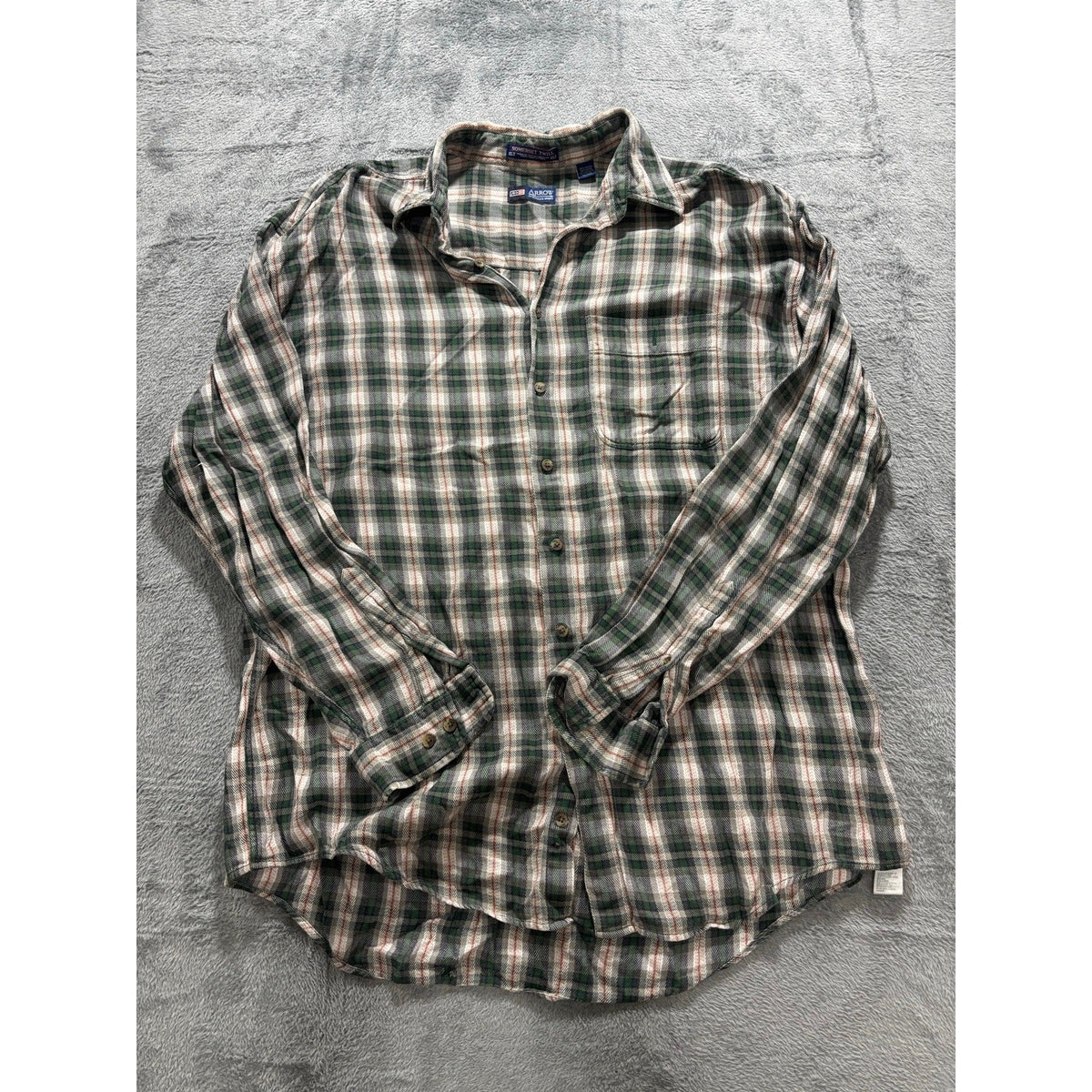 Arrow XLT Green Plaid Flannel Shirt Somerset Twill Long Sleeve Mens