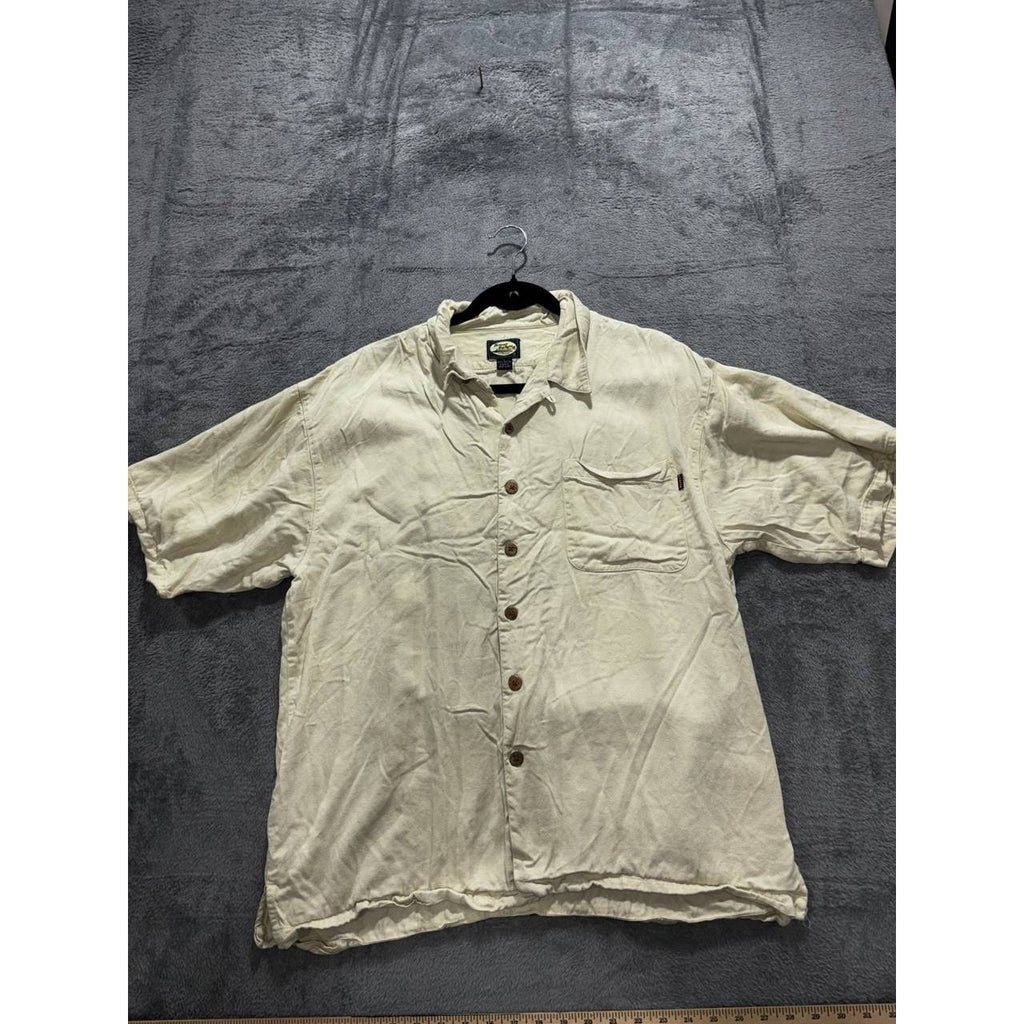 Tommy Bahama Men's Cream Palm Tree Camp Shirt Size L