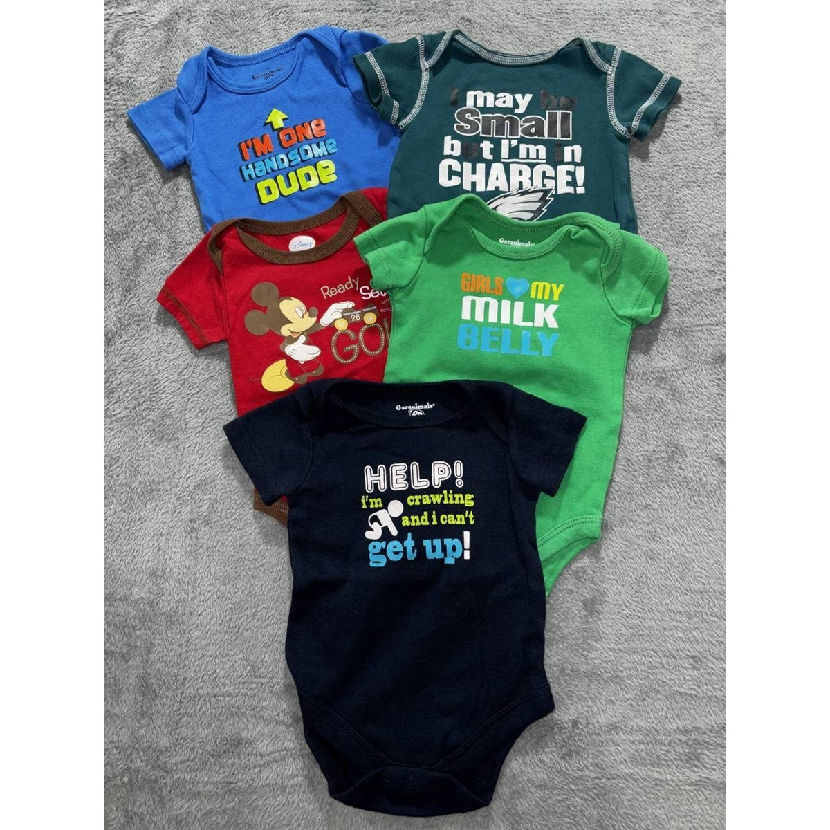 Baby Boy Eagles Mickey Bodysuits Lot 5 Pcs 0-3M