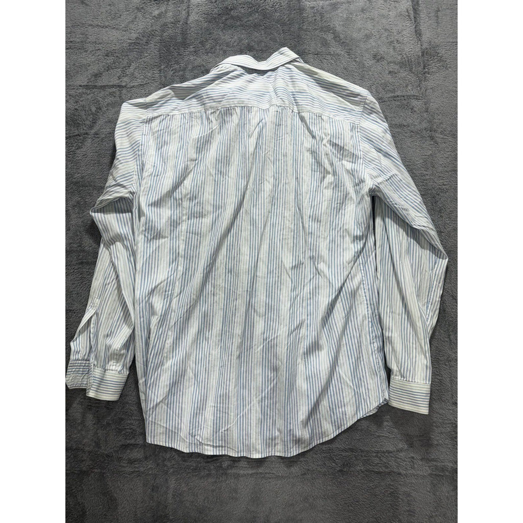 Hugo Boss Mens 45/46 XXL White Blue Stripe Long Sleeve Button Up Dress Shirt