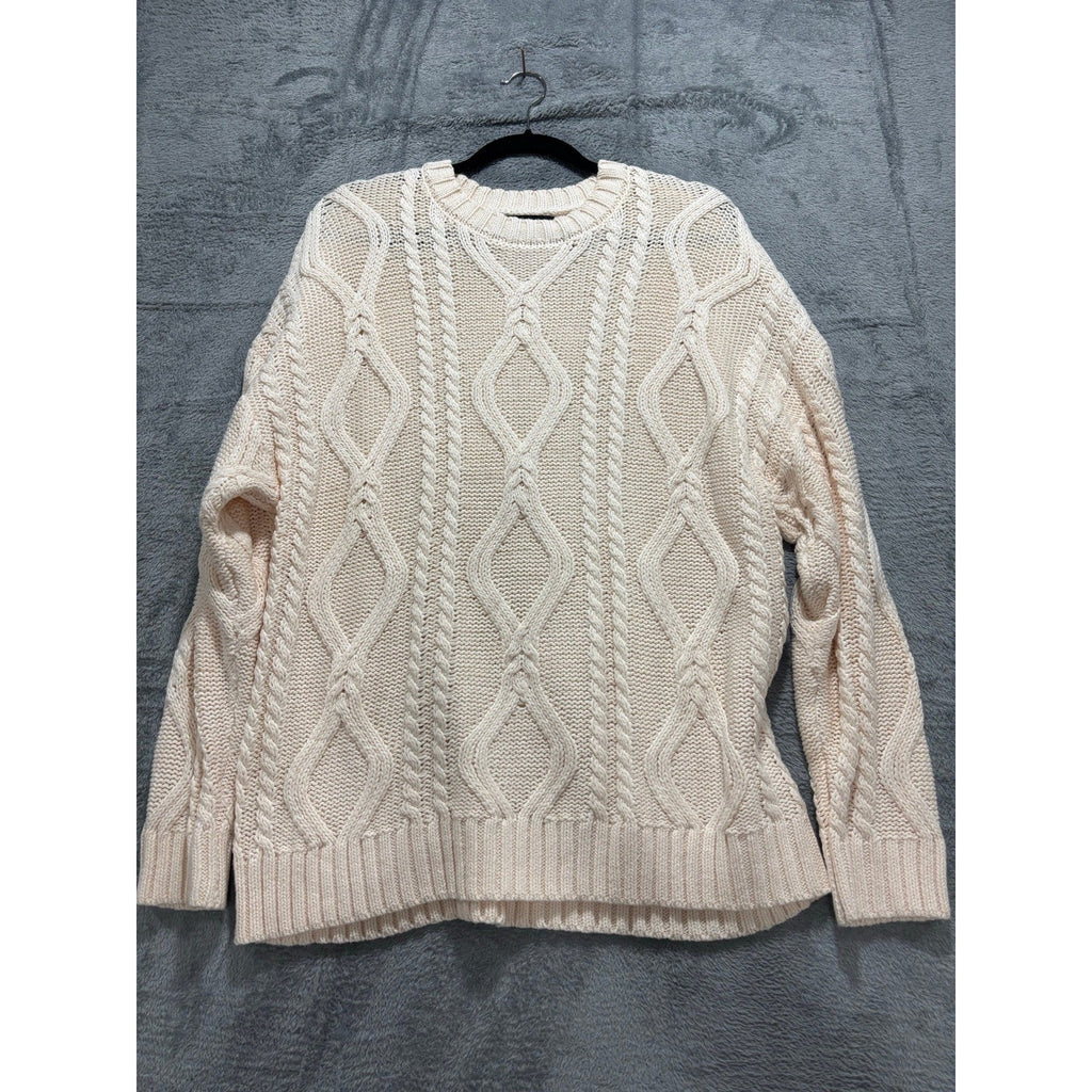 Trendy Queen M Cream Cable Knit Sweater Womens Cozy Casual Boho