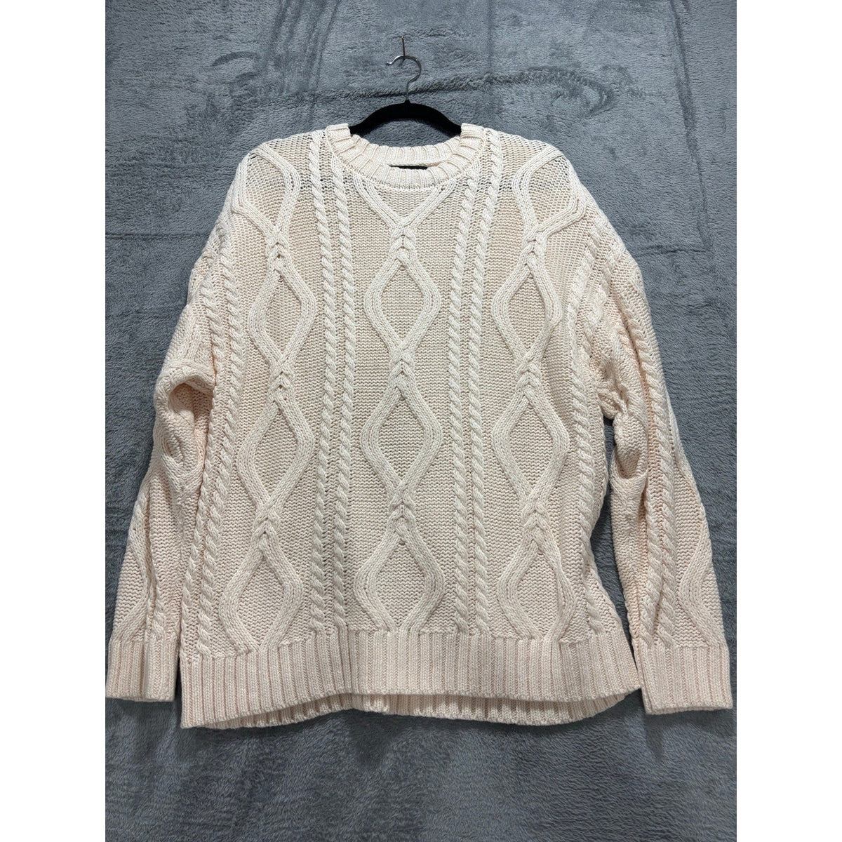 Trendy Queen M Cream Cable Knit Sweater Womens Cozy Casual Boho