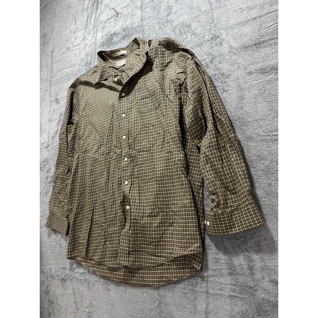 L.L.Bean XL Tall Olive Cream Check Button Up Shirt Preppy Casual