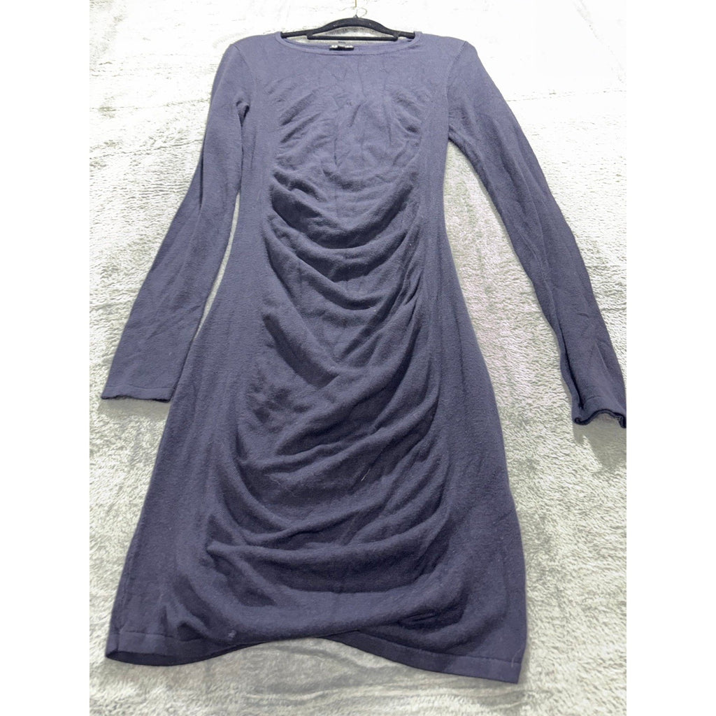 Express XS Navy Ruched Long Sleeve Dress Womens Casual Cozy Bodycon Mini