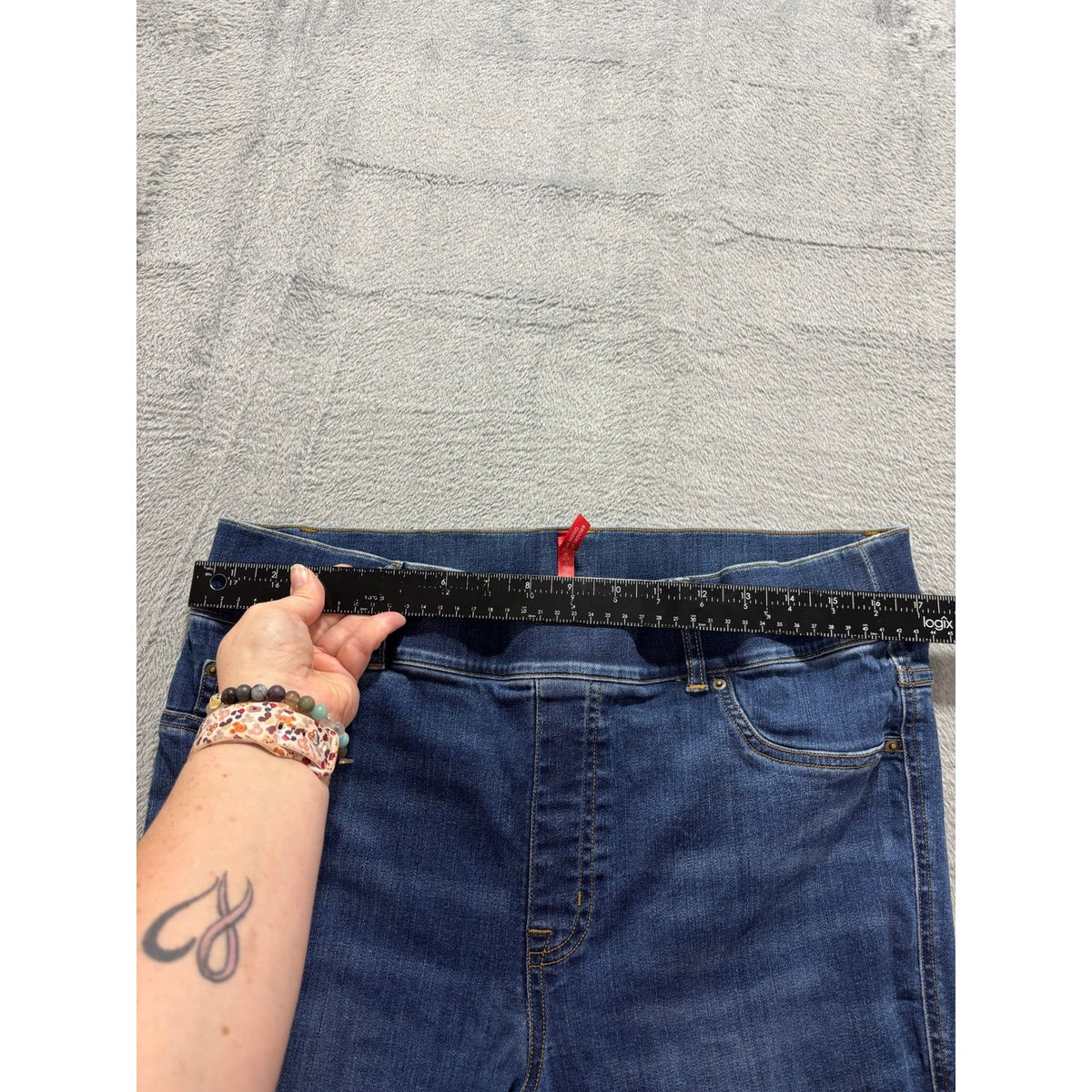 Spanx Womens 1X Blue Denim Flare Leg Trouser Jeans High Rise Boho Vintage Casual