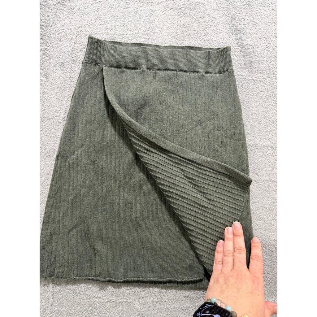 Free People XS Green Ribbed Knit Wrap Mini Skirt Womens Boho Casual
