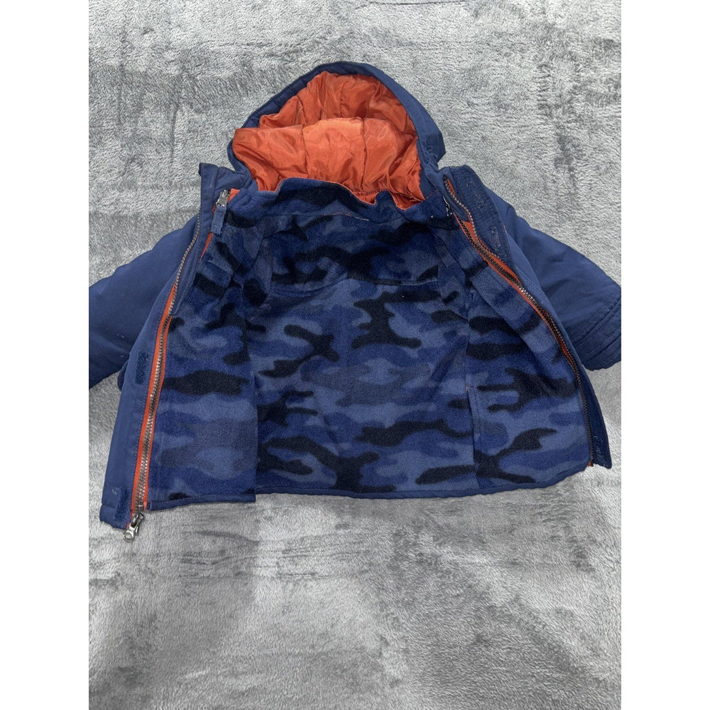 Carter's Toddler Boy 2T 3-in-1 Jacket Coat Navy Blue Camo Fleece Orange