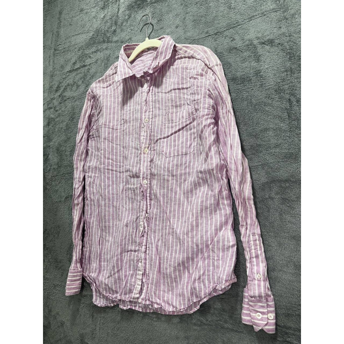 Bugatchi Men's Purple Striped Linen Shirt Size XL, photo 2 of 11