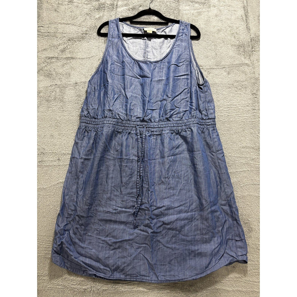 LOFT Womens XL Blue Chambray Sleeveless Drawstring Waist Dress Casual Coastal