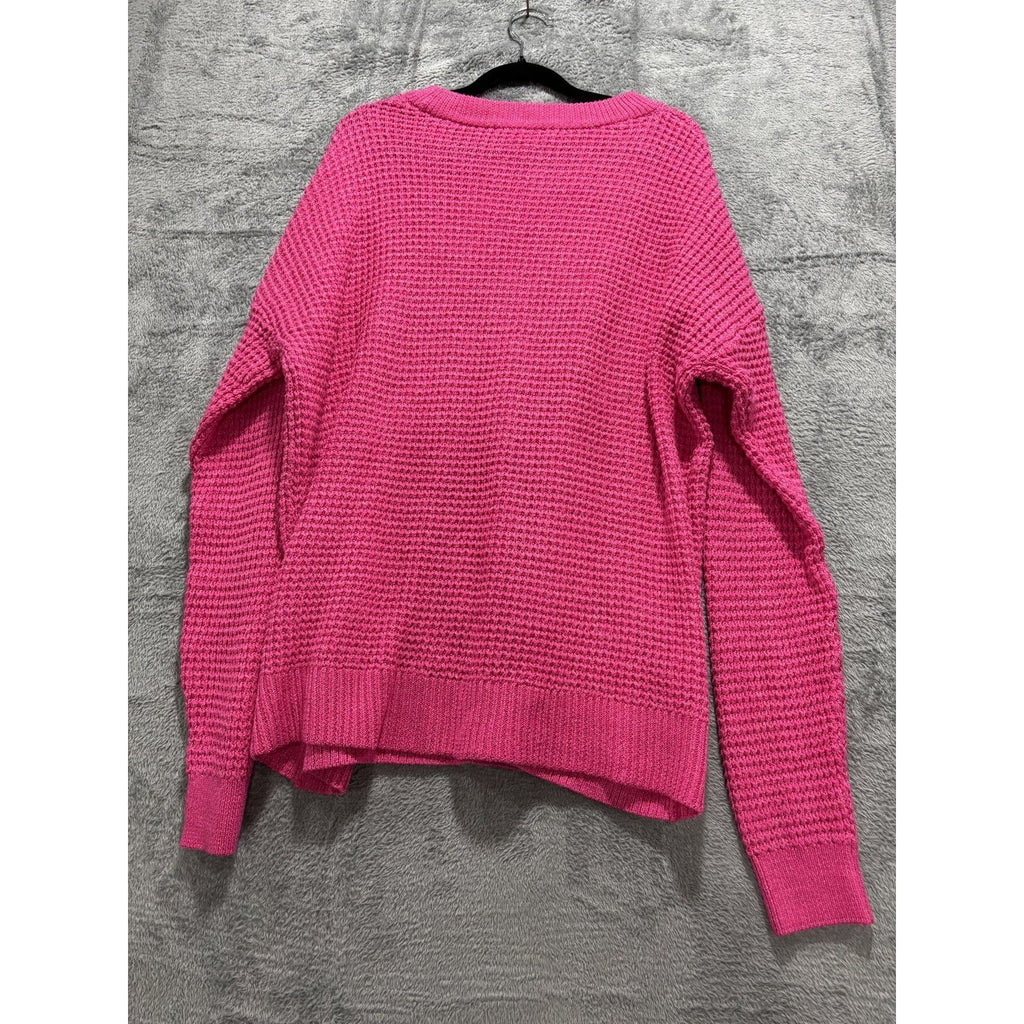 Time and Tru Womens XXL Hot Pink Waffle Knit Crewneck Sweater Cozy Casual