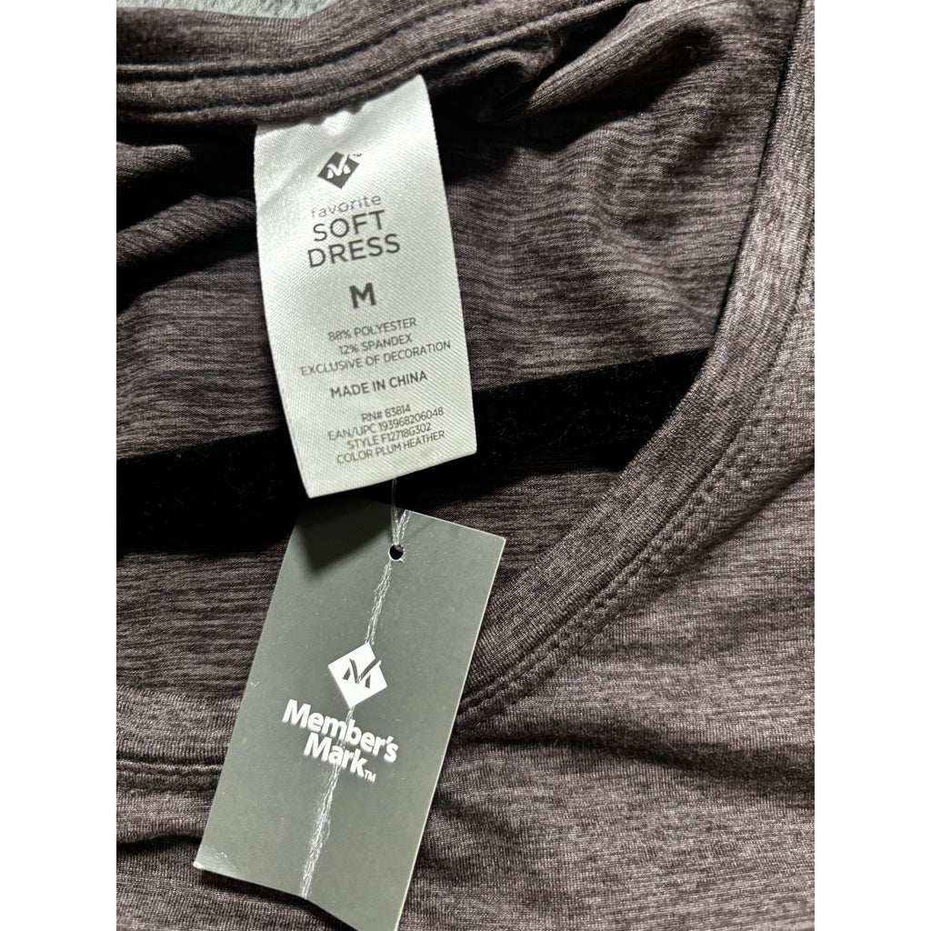 Members Mark Favorite Soft Dress Womens M Plum Heather Sleeveless Drawstring NWT