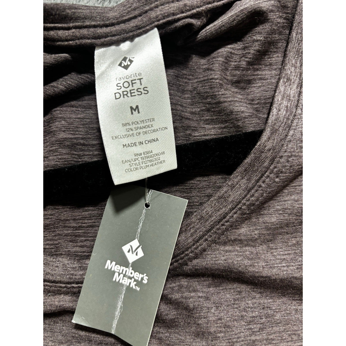 Members Mark Favorite Soft Dress Womens M Plum Heather Sleeveless Drawstring NWT
