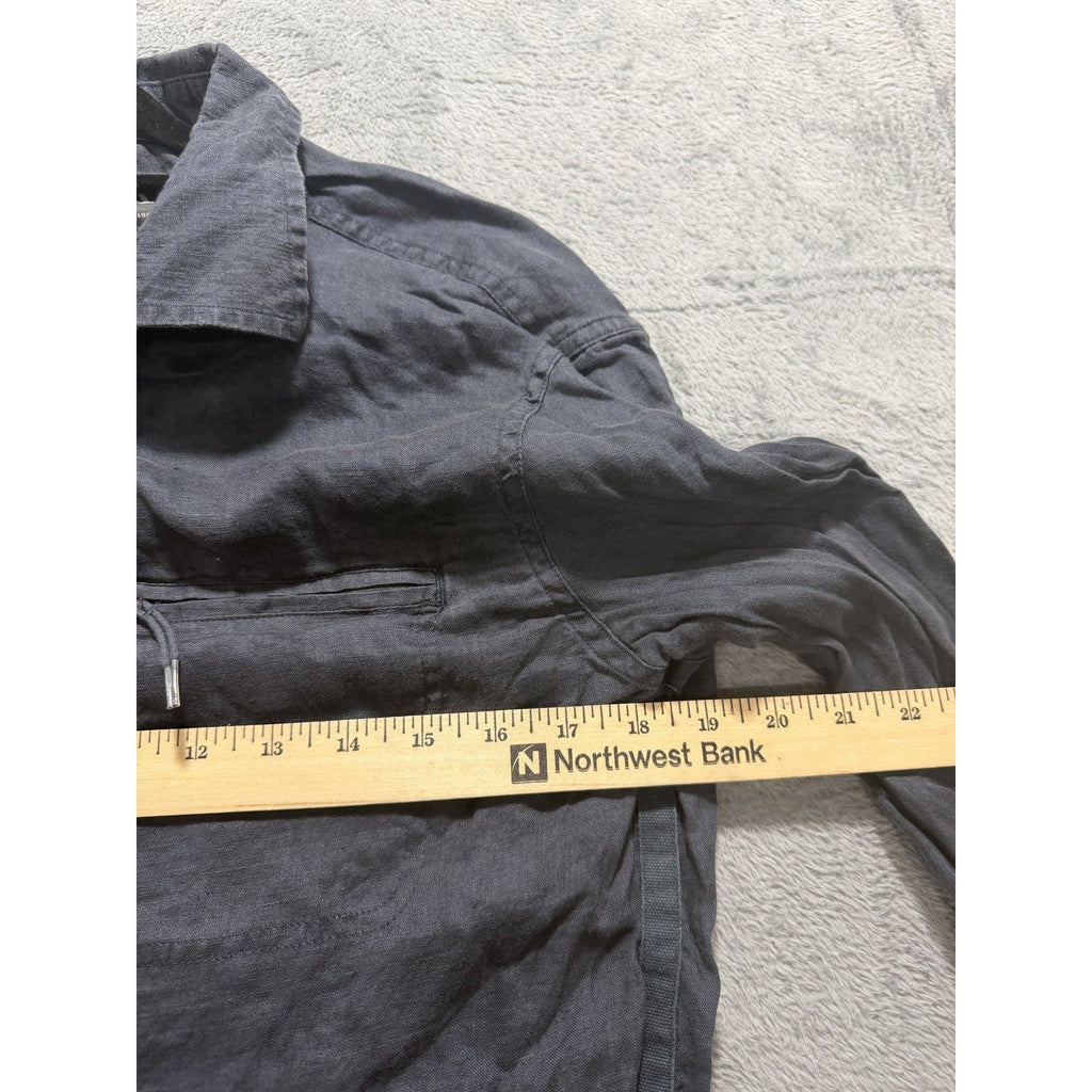 Armani Exchange Mens M Charcoal Gray Linen Button Up Shirt Zip Pockets Casual