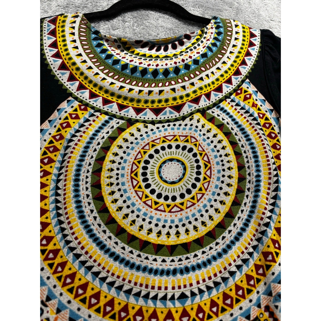 Cha Cha Vente Womens S Black Geometric Mandala Print Boho Festival Mini Dress