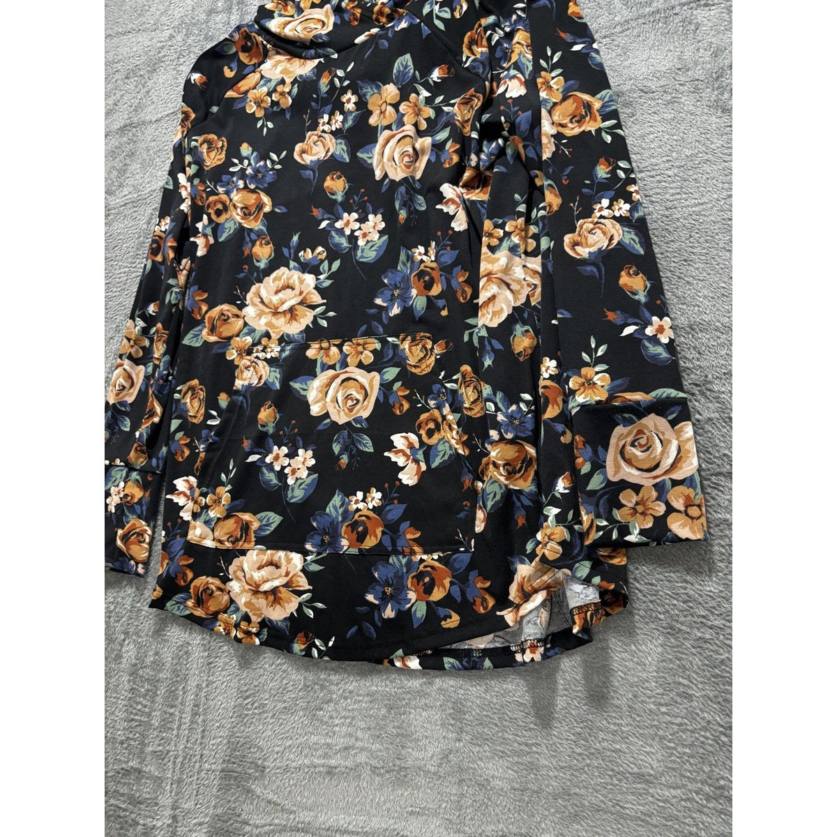 LuLaRoe Womens L Black Floral Cowl Neck Long Sleeve Tunic Top Casual Boho