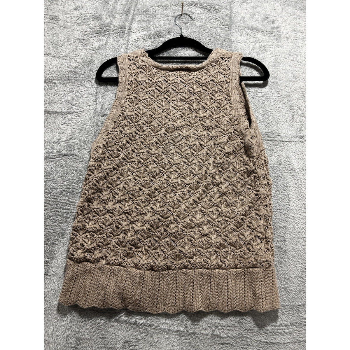 LOFT Outlet Womens L Taupe Openwork Knit Sleeveless Top Casual Boho