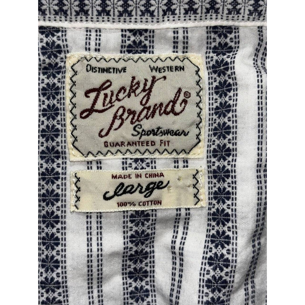 Lucky Brand Men's White Navy Stripe Western Shirt L, photo 8 of 9