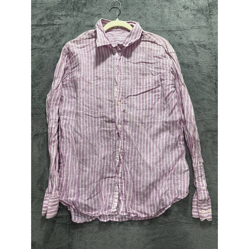 Bugatchi Men's Purple Striped Linen Shirt Size XL
