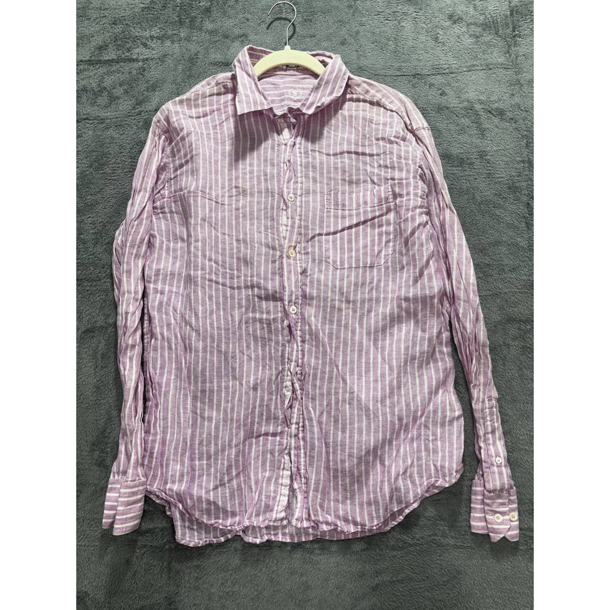 Bugatchi Men's Purple Striped Linen Shirt Size XL