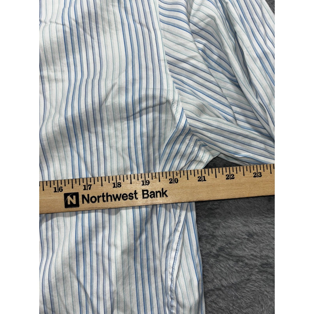 Hugo Boss Mens 45/46 XXL White Blue Stripe Long Sleeve Button Up Dress Shirt