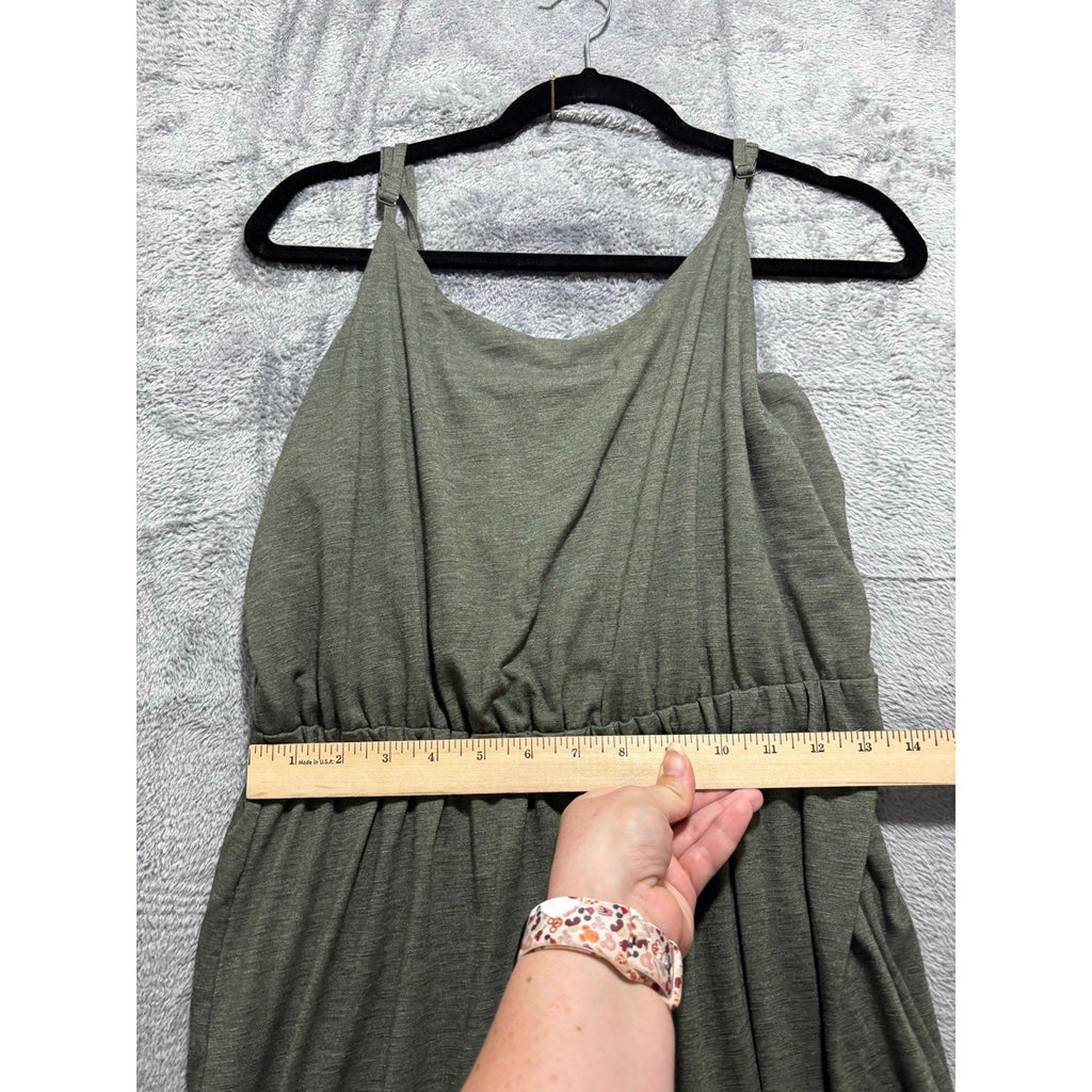 Old Navy M Olive Green Womens Cami Maxi Dress Boho Casual Sleeveless Side Slits
