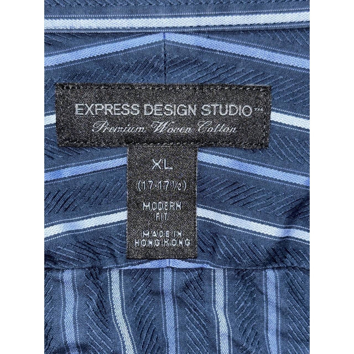 Express Men's Navy Striped Dress Shirt Size XL, photo 8 of 9