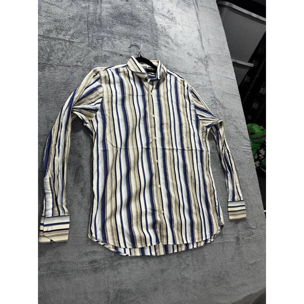 Ted Baker Men's Cream Blue Striped Shirt Size 3, photo 3 of 10