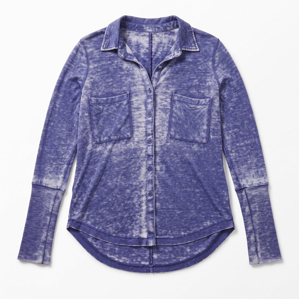 Alternative Womens S Purple Burnout Long Sleeve Button Front Shirt Top