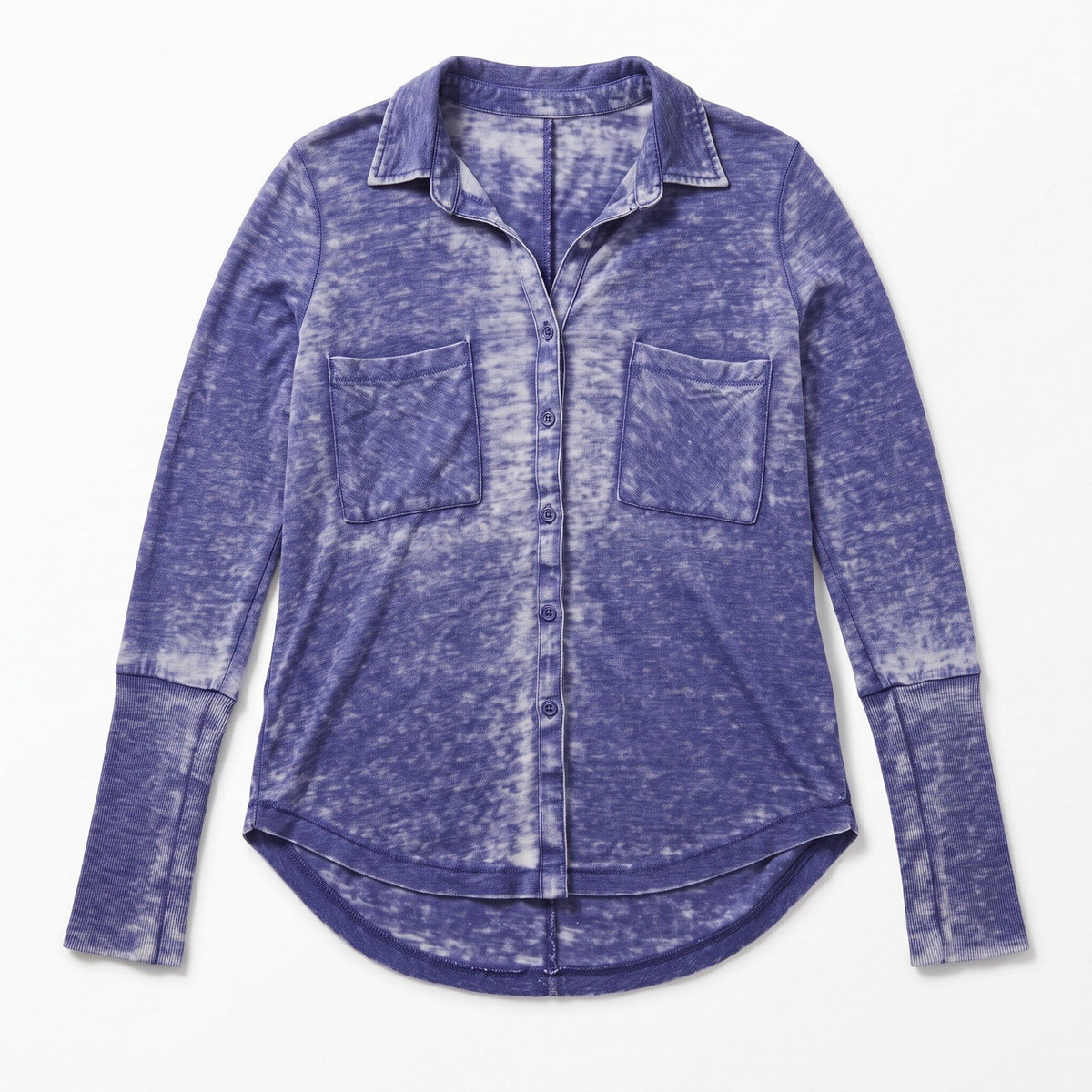 Alternative Womens S Purple Burnout Long Sleeve Button Front Shirt Top