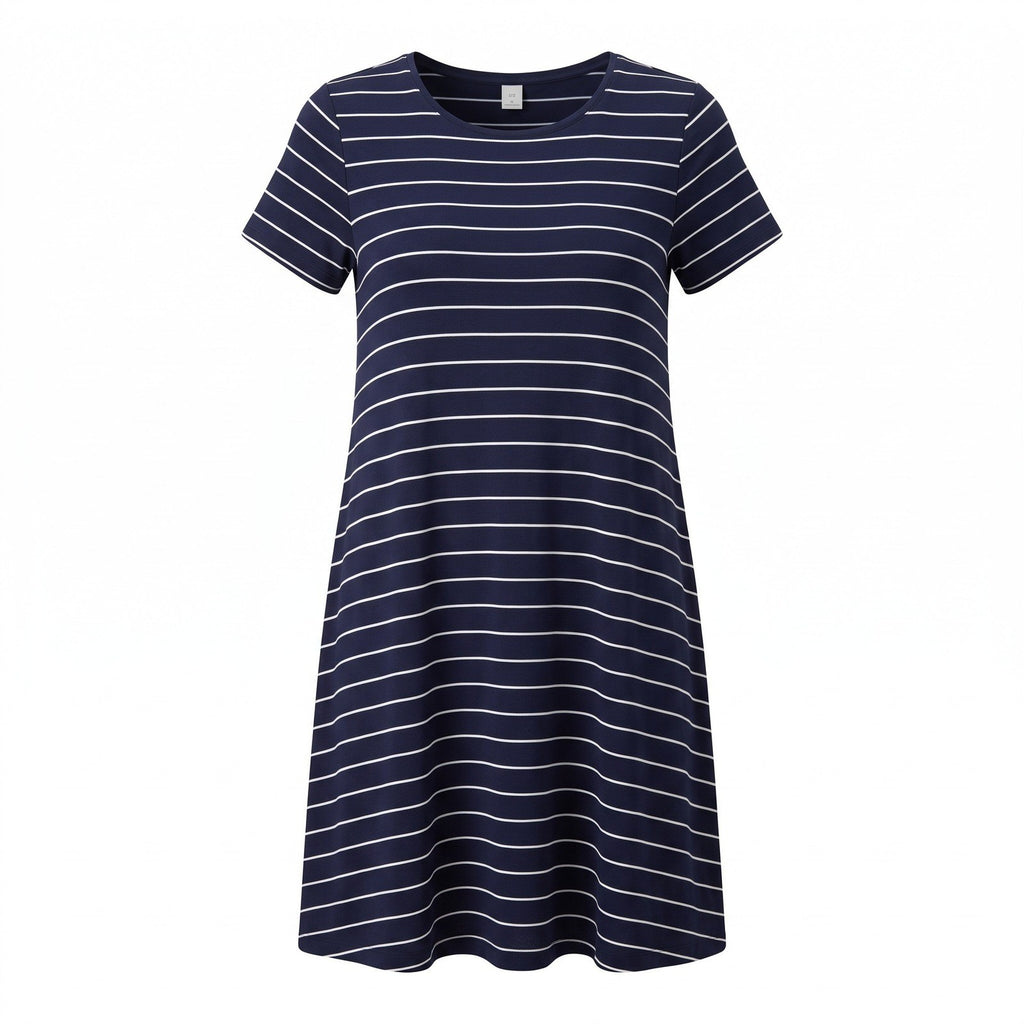 Old Navy M Womens Navy Blue White Striped T-Shirt Dress Casual Coastal Preppy