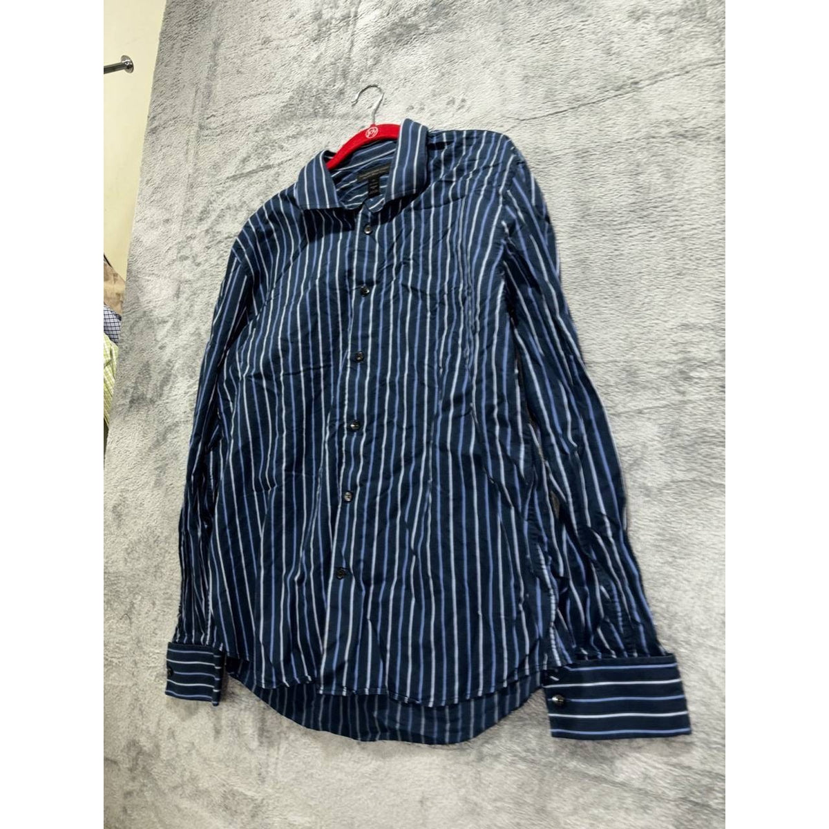 Express Men's Navy Striped Dress Shirt Size XL, photo 2 of 9