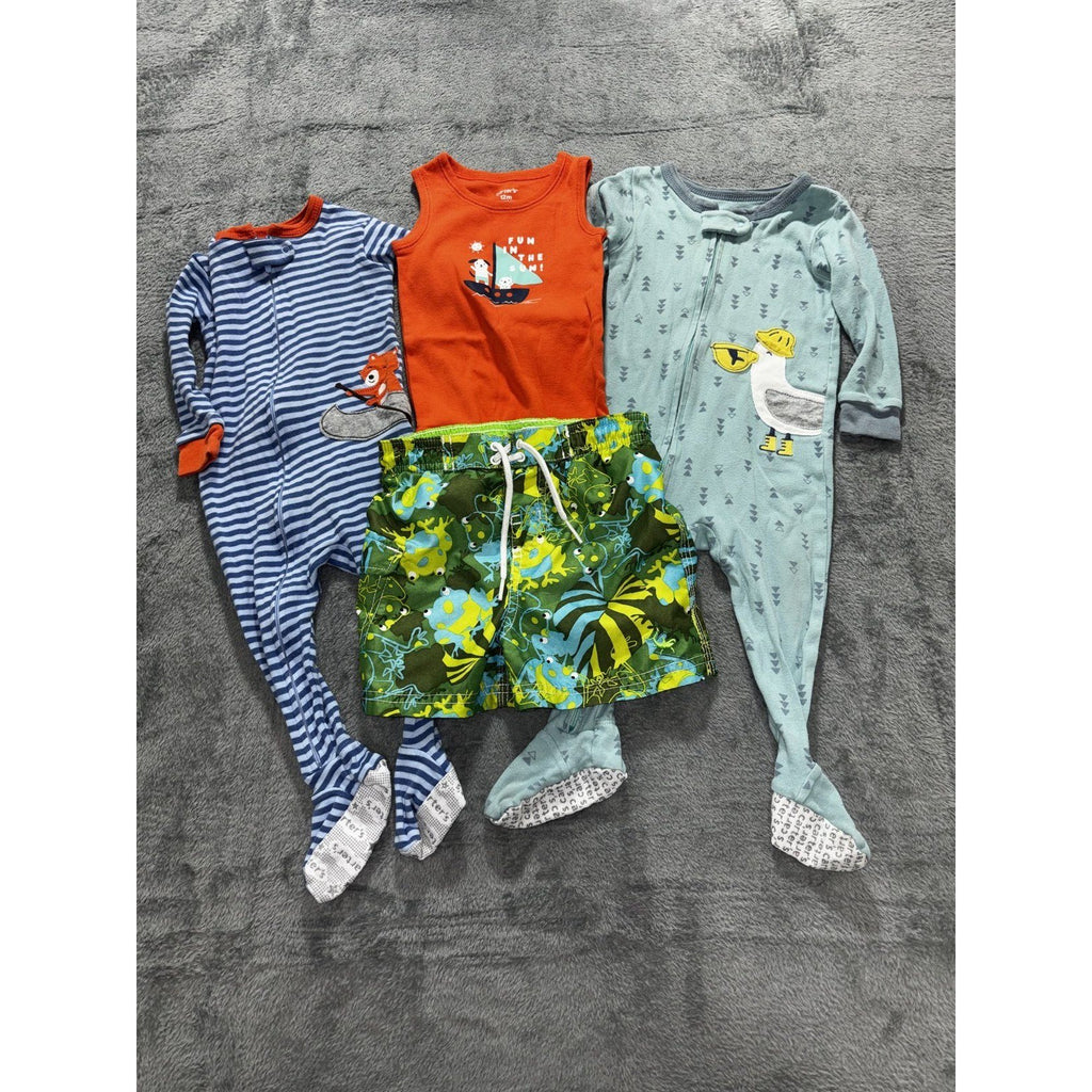 Carter's Baby Boy 12M 4 Piece Bundle Sleepers Bodysuit Shorts Teal Blue Orange
