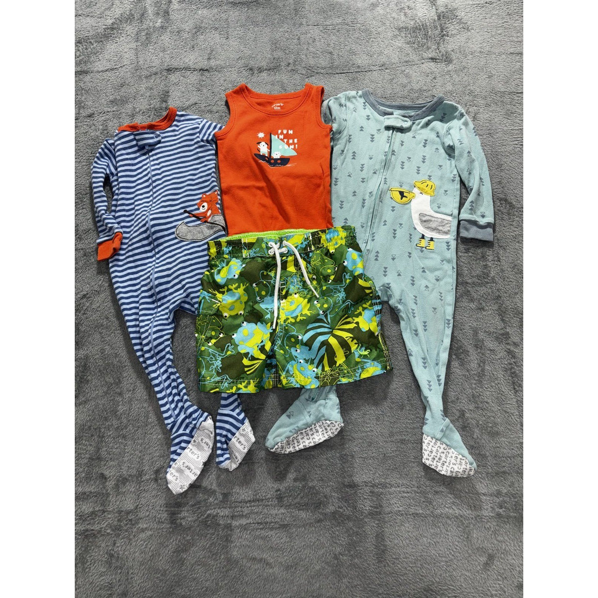 Carter's Baby Boy 12M 4 Piece Bundle Sleepers Bodysuit Shorts Teal Blue Orange