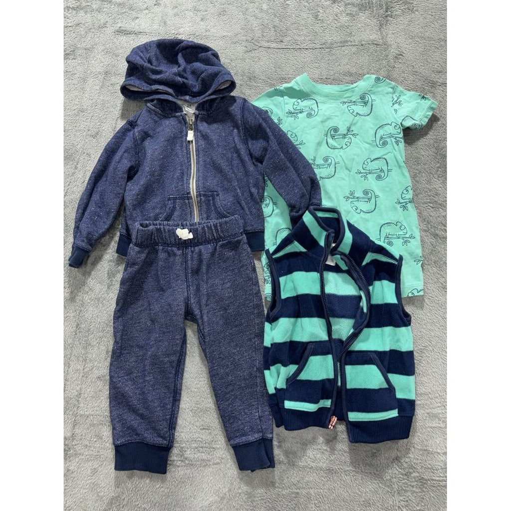 Carter's Baby Boy Navy Romper Hoodie Lot 4 Pc 24M